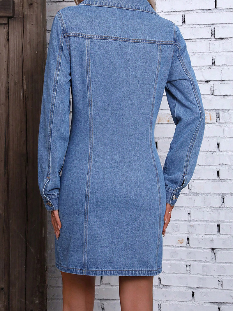 Button-Up Fitted Denim Mini Dress