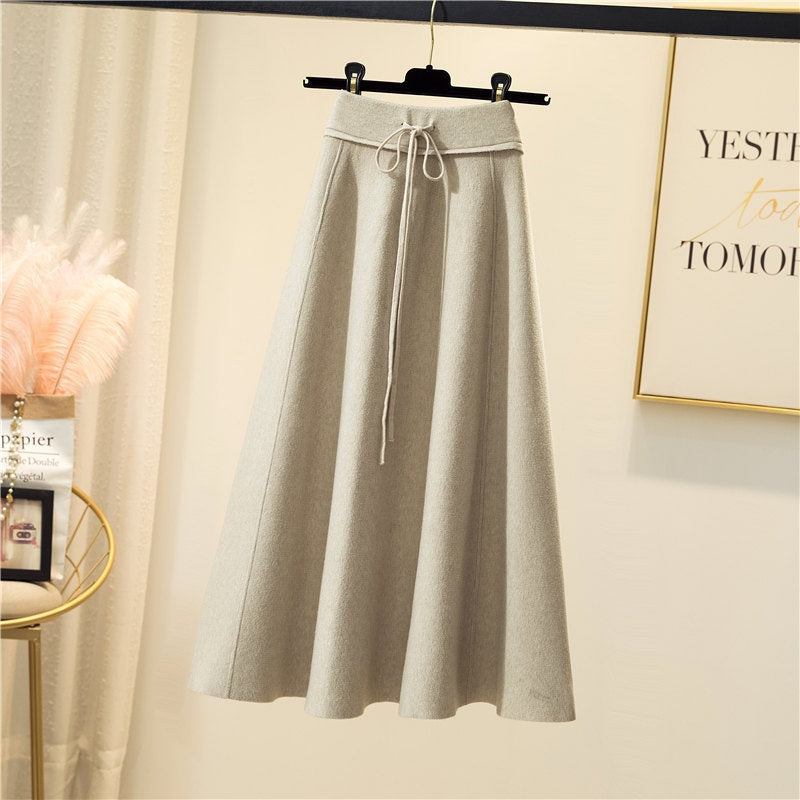 High-Waist A-Line Midi Skirt with Tie Waist