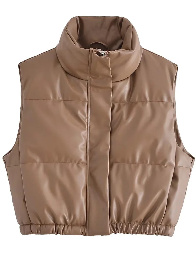 Cropped Padded Vest With High Collar