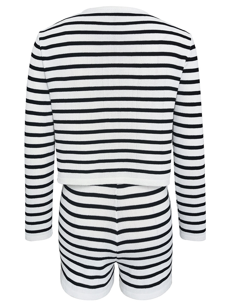 Striped Cardigan and Shorts Set