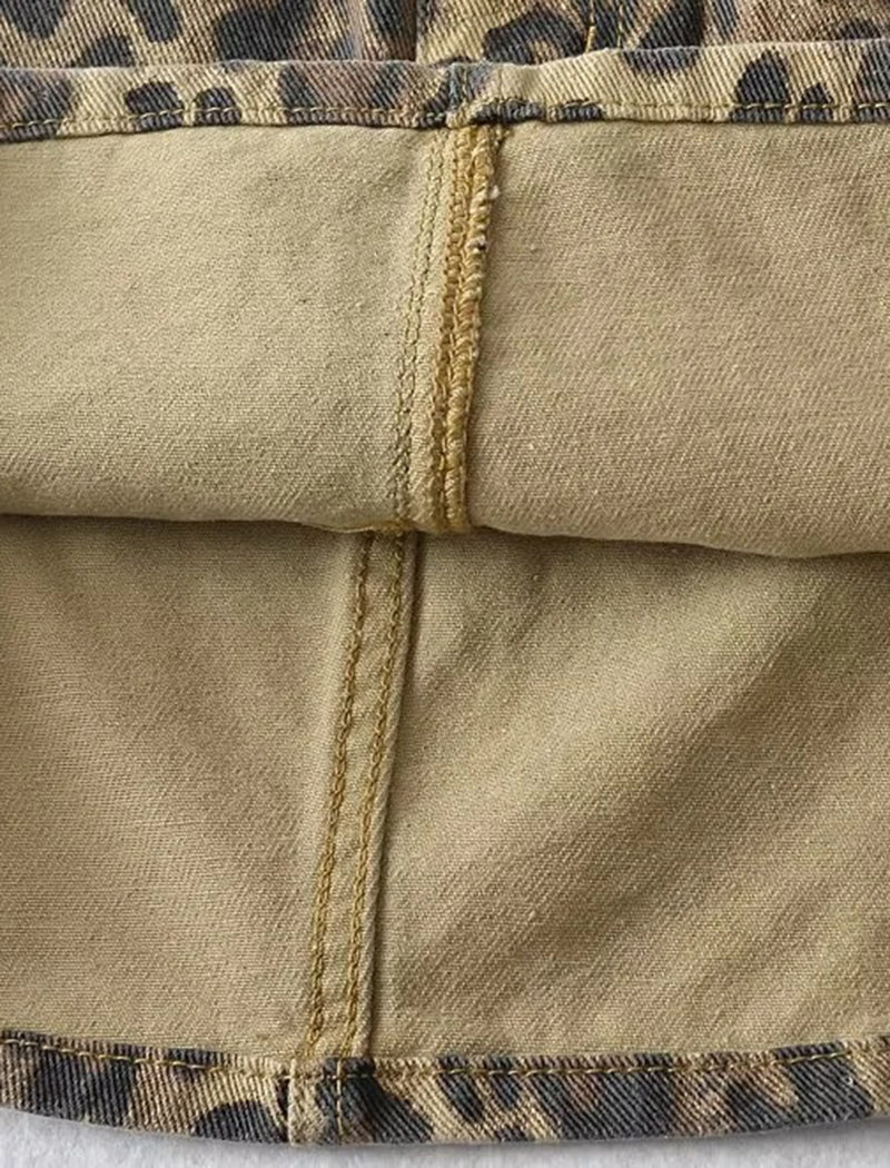 Leopard Print Denim Mini Skirt