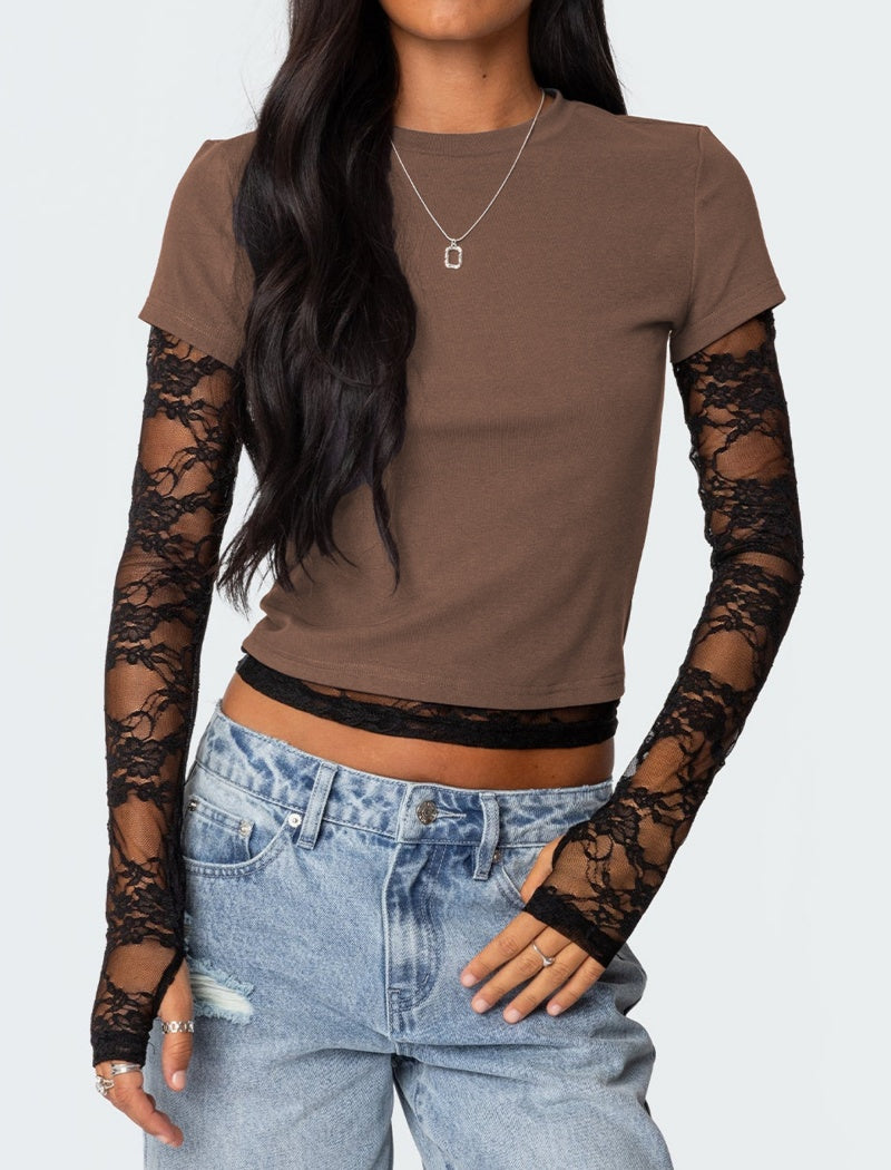 Faux Two-Piece Long Sleeve Crewneck Tee
