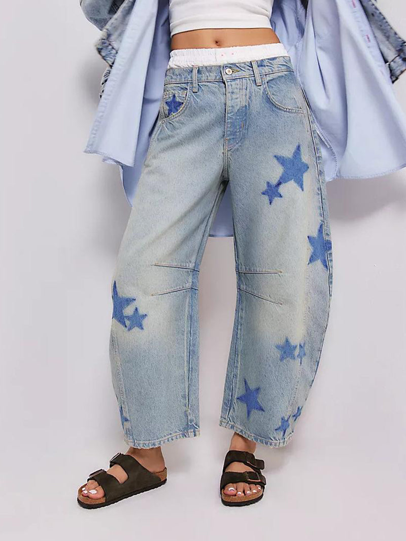 Heart Print Wide-Leg Jeans