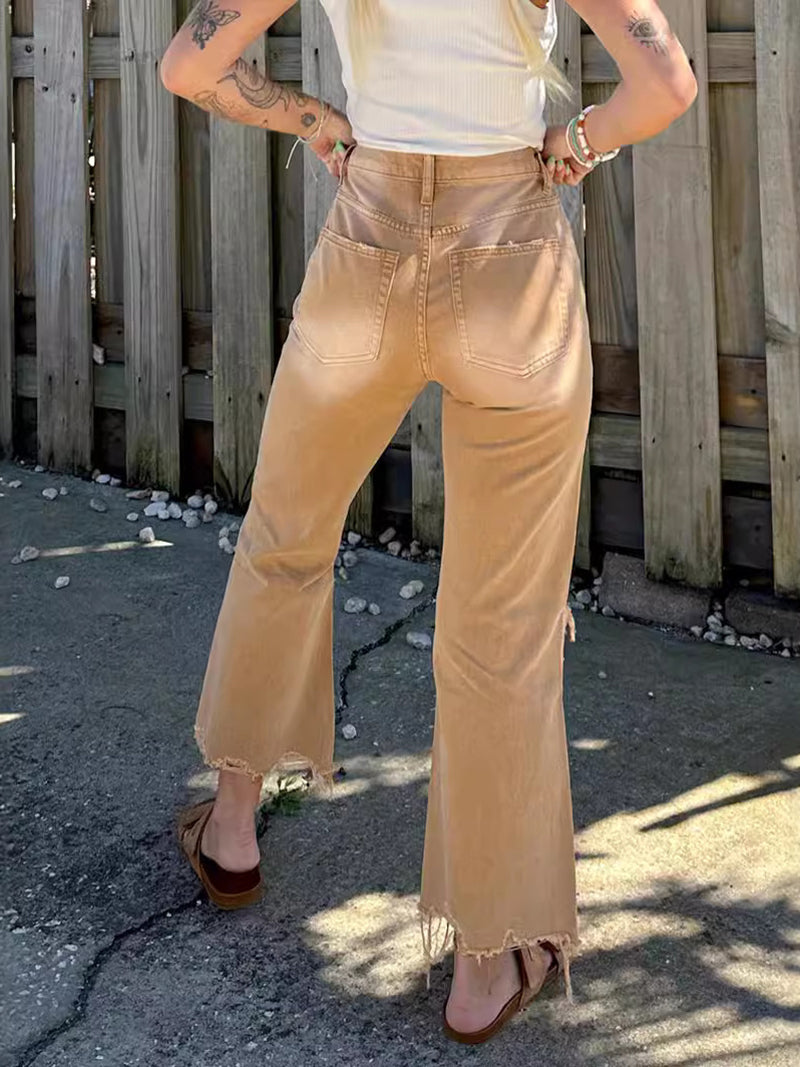 Distressed High-Rise Flared Jeans