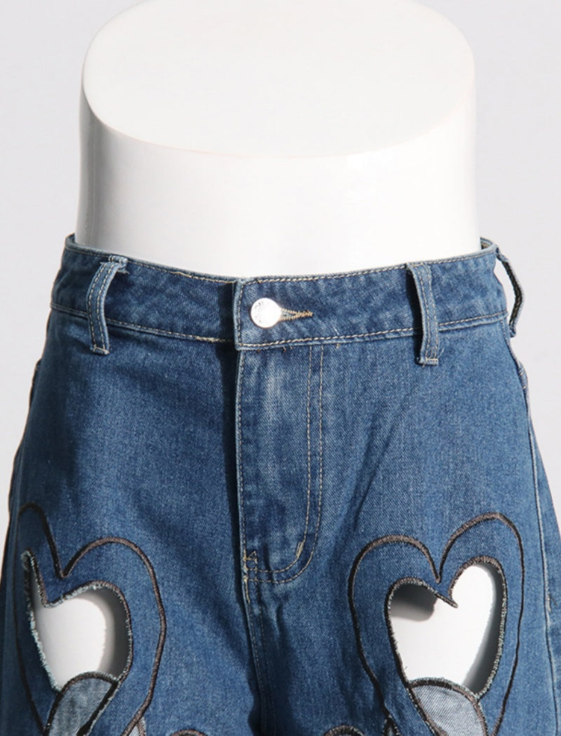Cutout Heart-Detail Denim Jeans