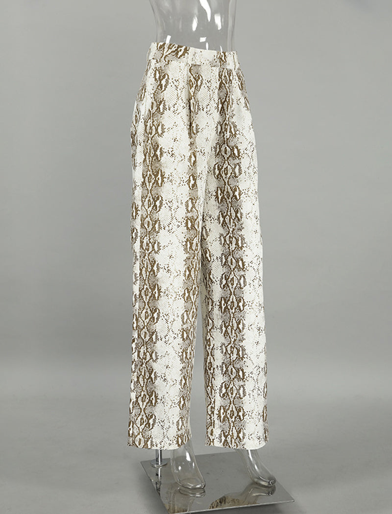 Snake Print High-Waisted Casual Pants