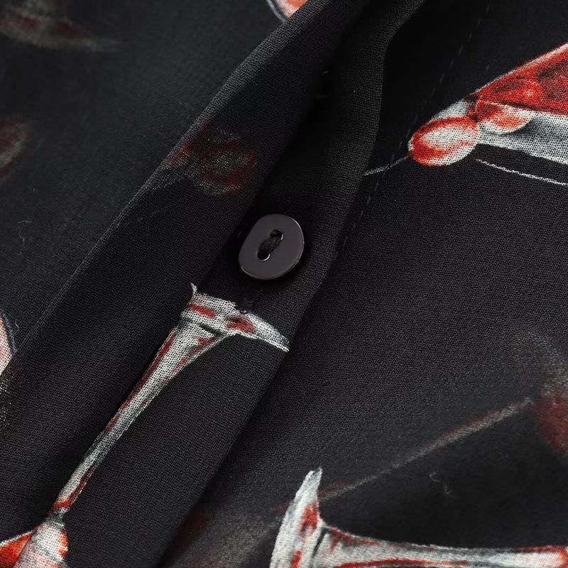 Semi-Transparent Printed Button-Up Long Sleeve Shirt