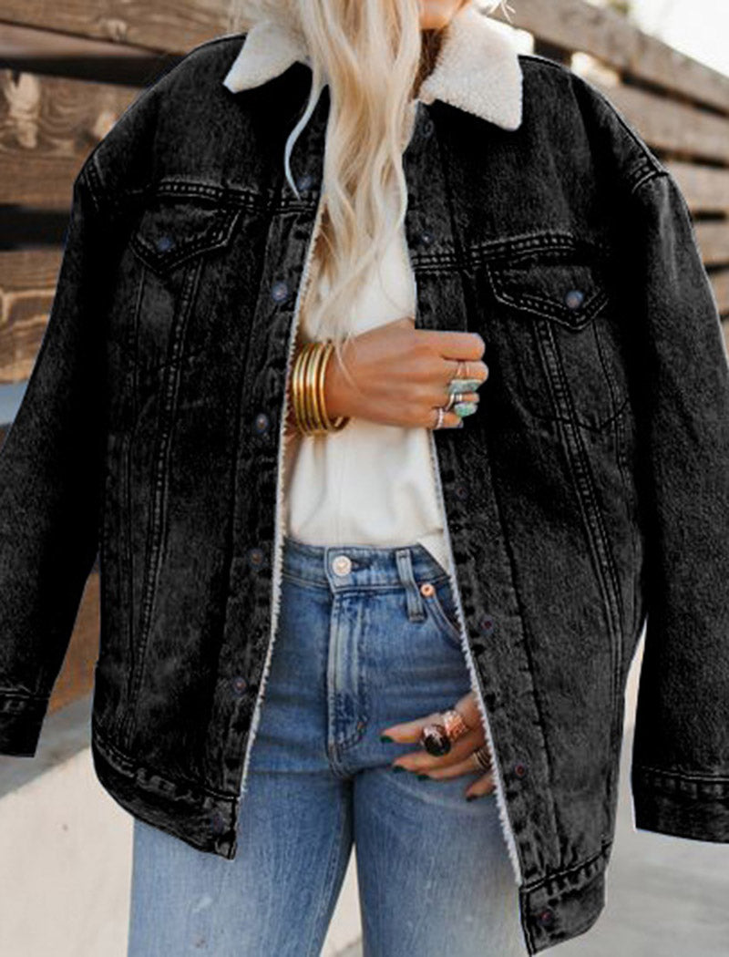Oversized Fleece-Lined Denim Jacket