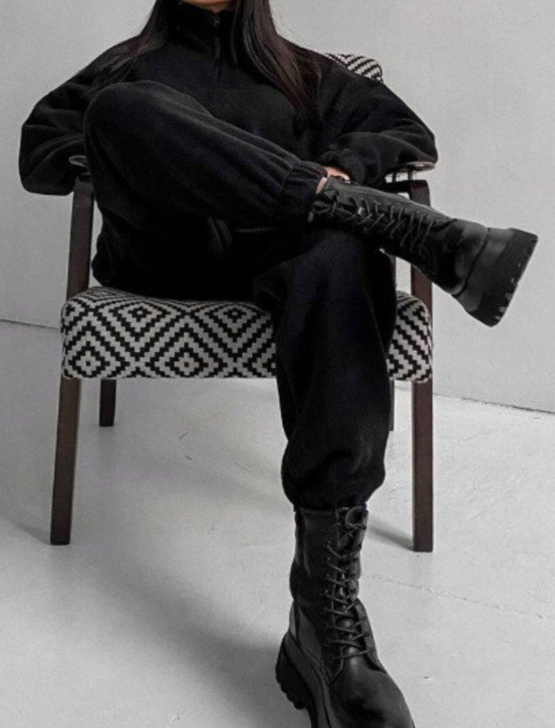 High-Neck Cropped Hoodie with Joggers