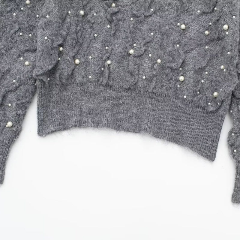 Pearl Embellished Textured Knit Sweater