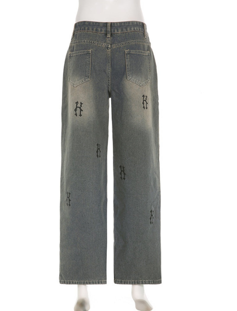 Distressed Straight-Leg Denim Pants