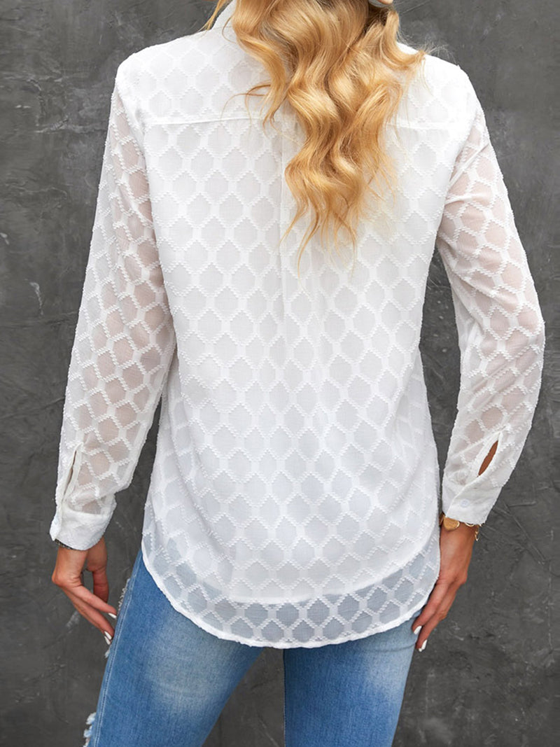 Sheer Textured Button-Up Blouse