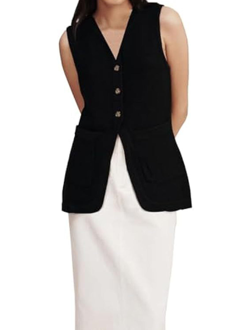 Sleek V-Neck Buttoned Vest