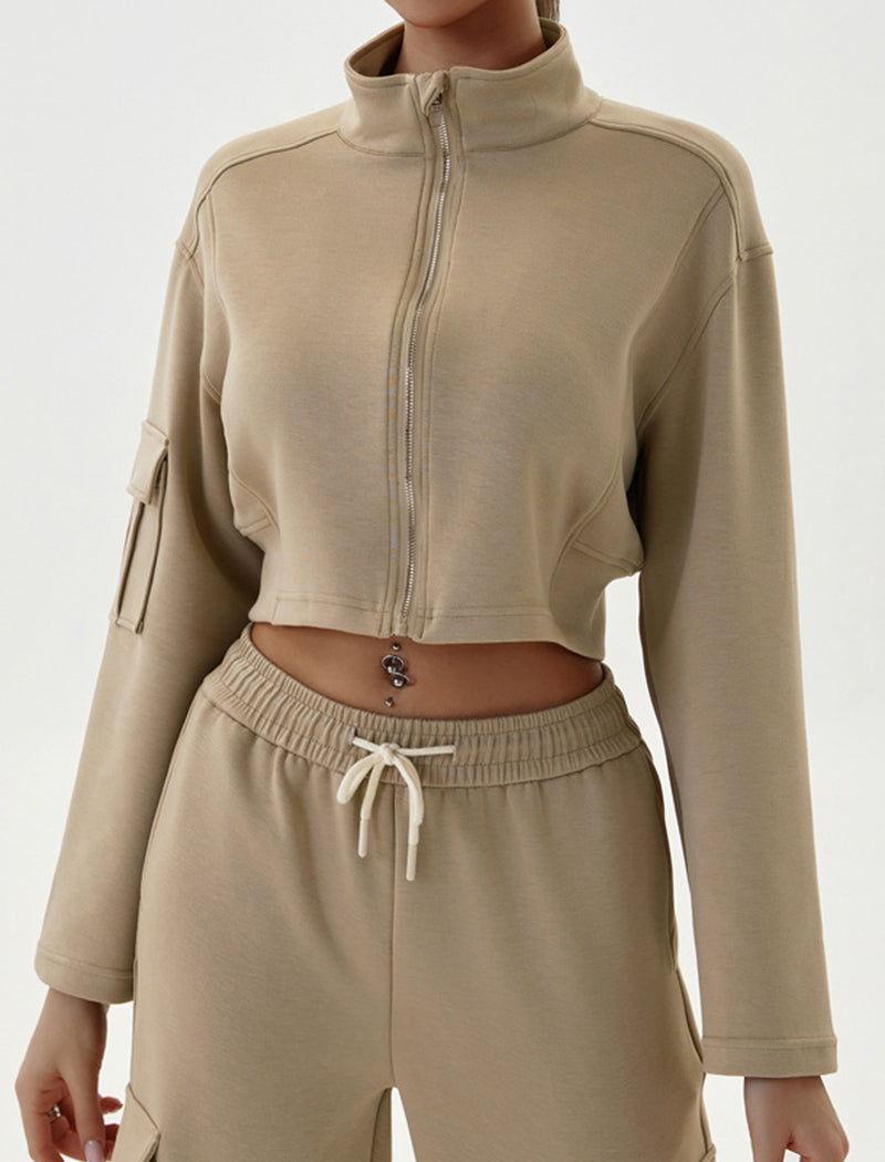 Cargo Style Cropped Top and Wide-Leg Pants Set