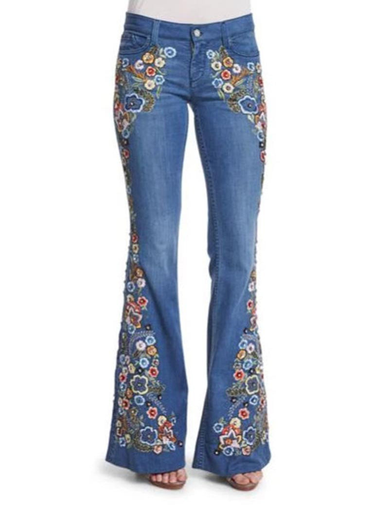 Floral Flared Denim Jeans
