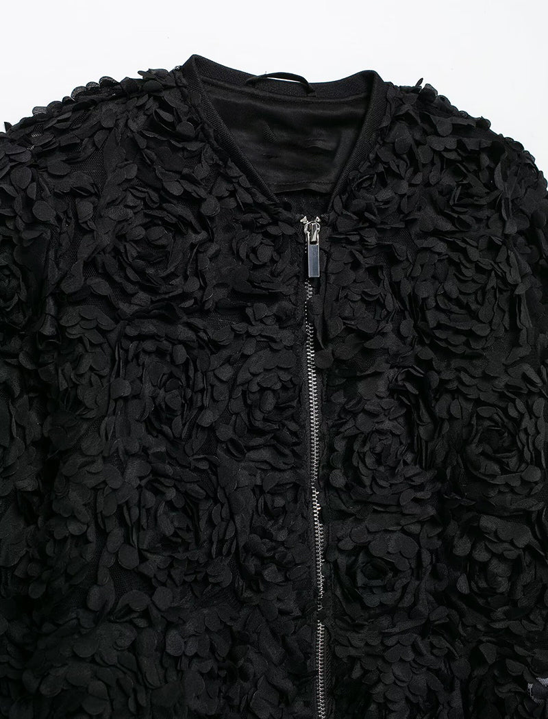 Textured Floral Bomber Jacket