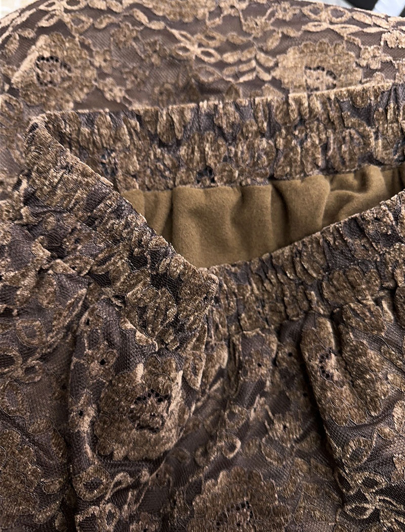 Lace Midi Skirt with Elastic Waistband