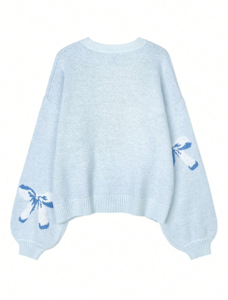 Bow Detail Jacquard Knit Sweater