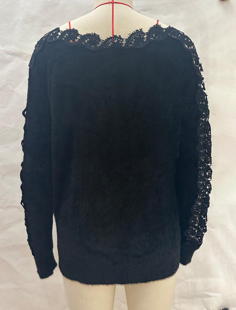 Lace Panel Knit Top with Elegant Detailing