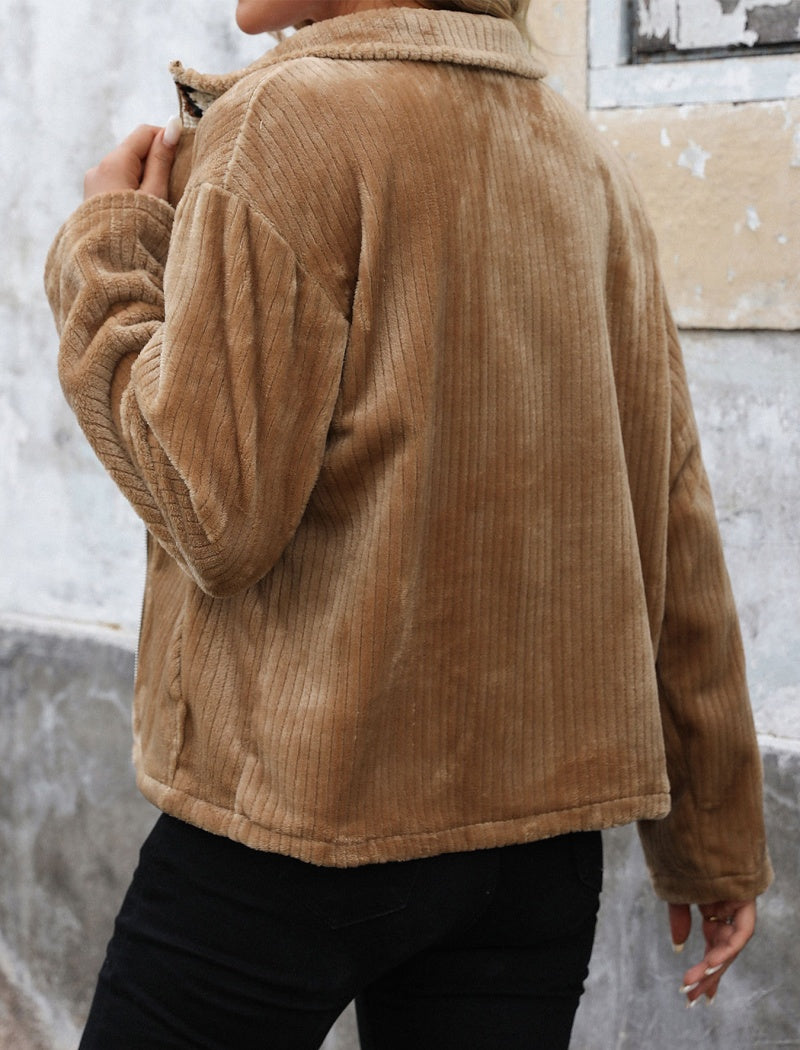 Zip-Up Plush Jacket with Pockets