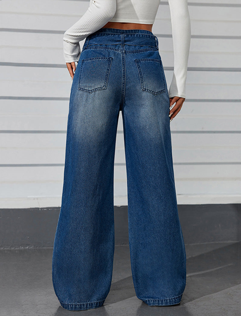 High-Waisted Denim Wide-Leg Pants