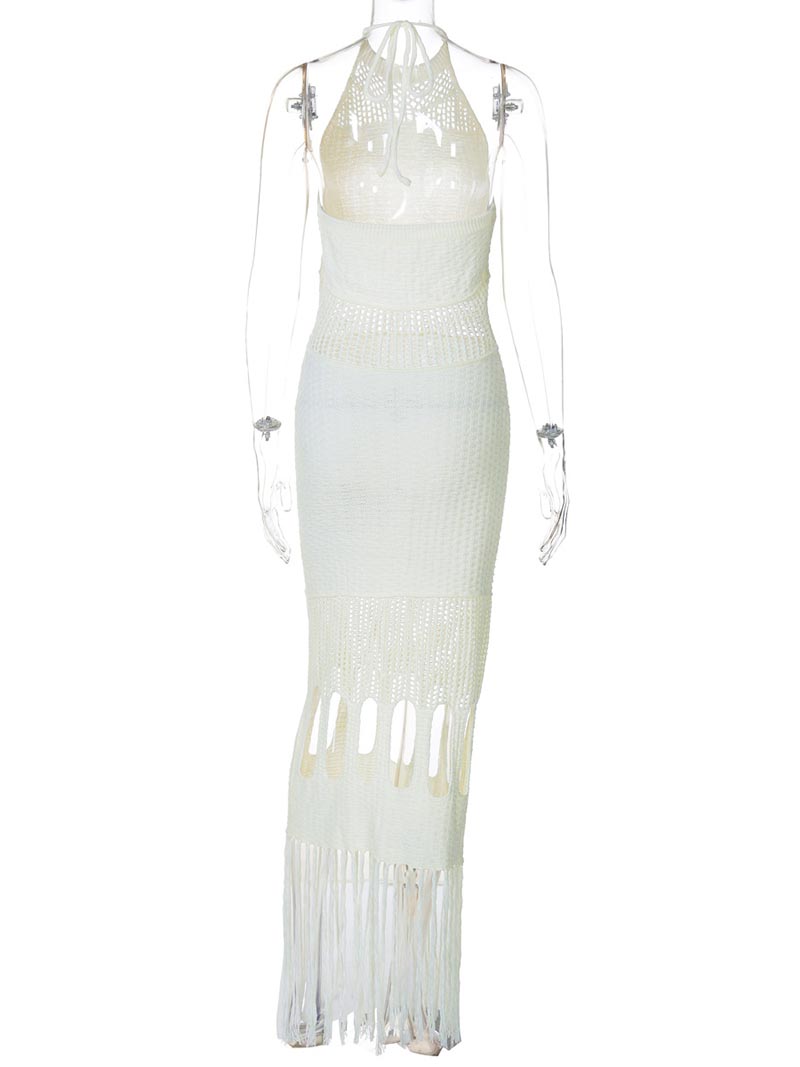 Halter Crochet Cutout Maxi Dress