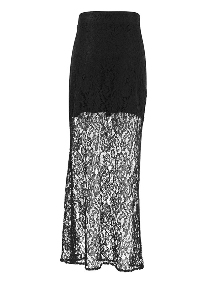 High-Rise Cutout Lace Maxi Skirt