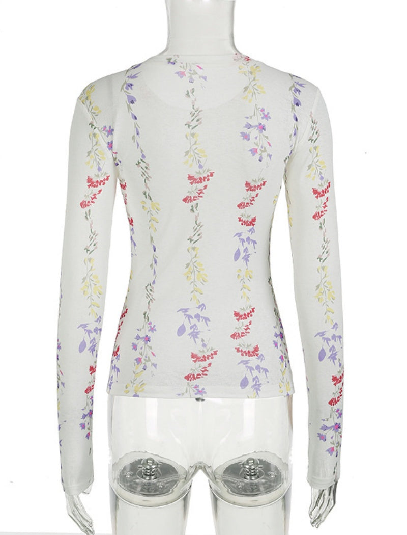 Floral Mesh Long Sleeve Top