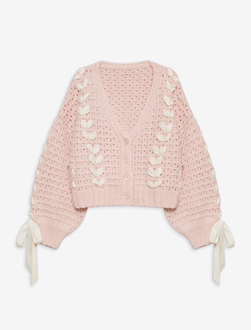 V-neck Tie-front Knit Cardigan