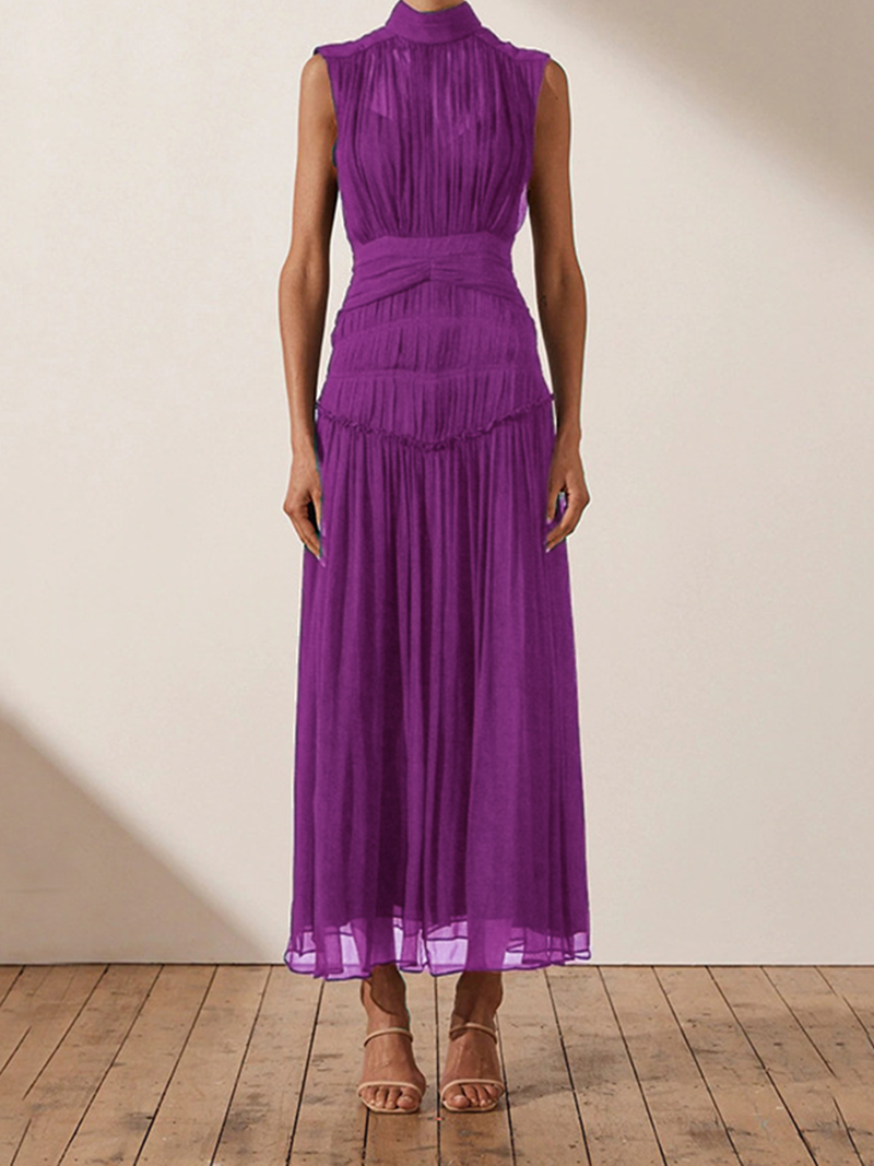 Mock Neck Ruched Maxi Dress