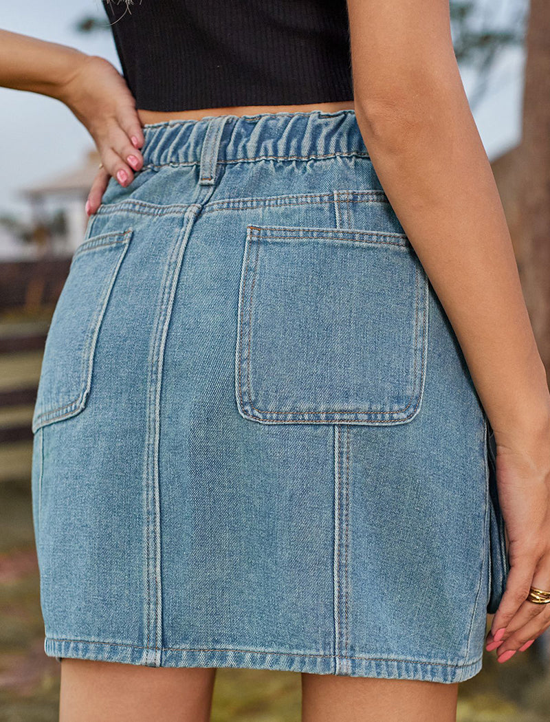 High-Waist Utility Pocket Denim Skirt