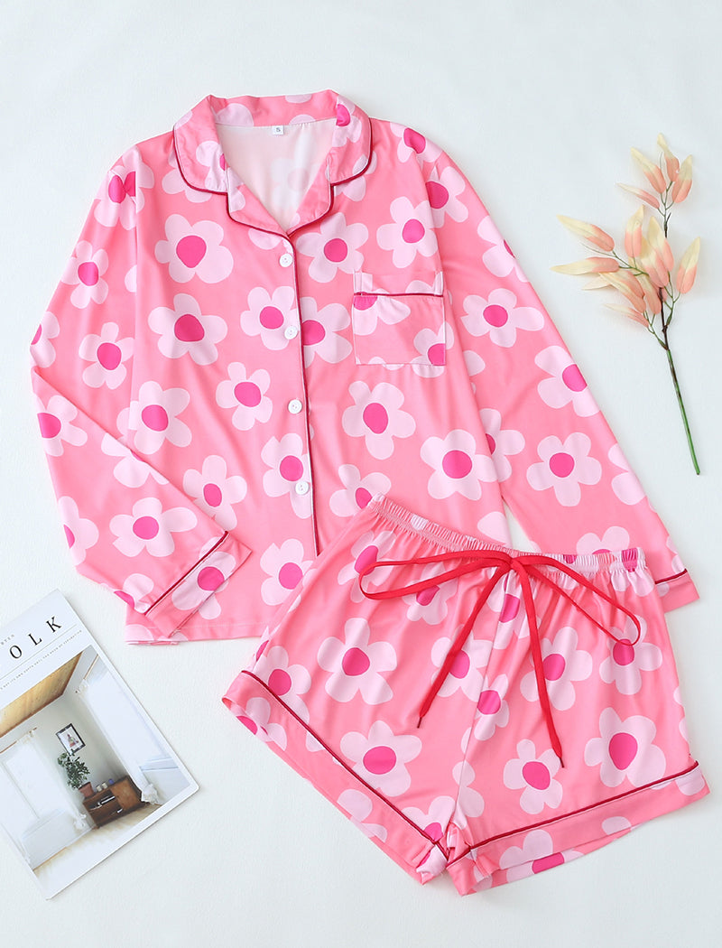 Floral Print Long Sleeve Top and Shorts Set