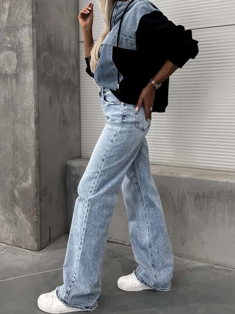 Patchwork Hooded Denim Pullover