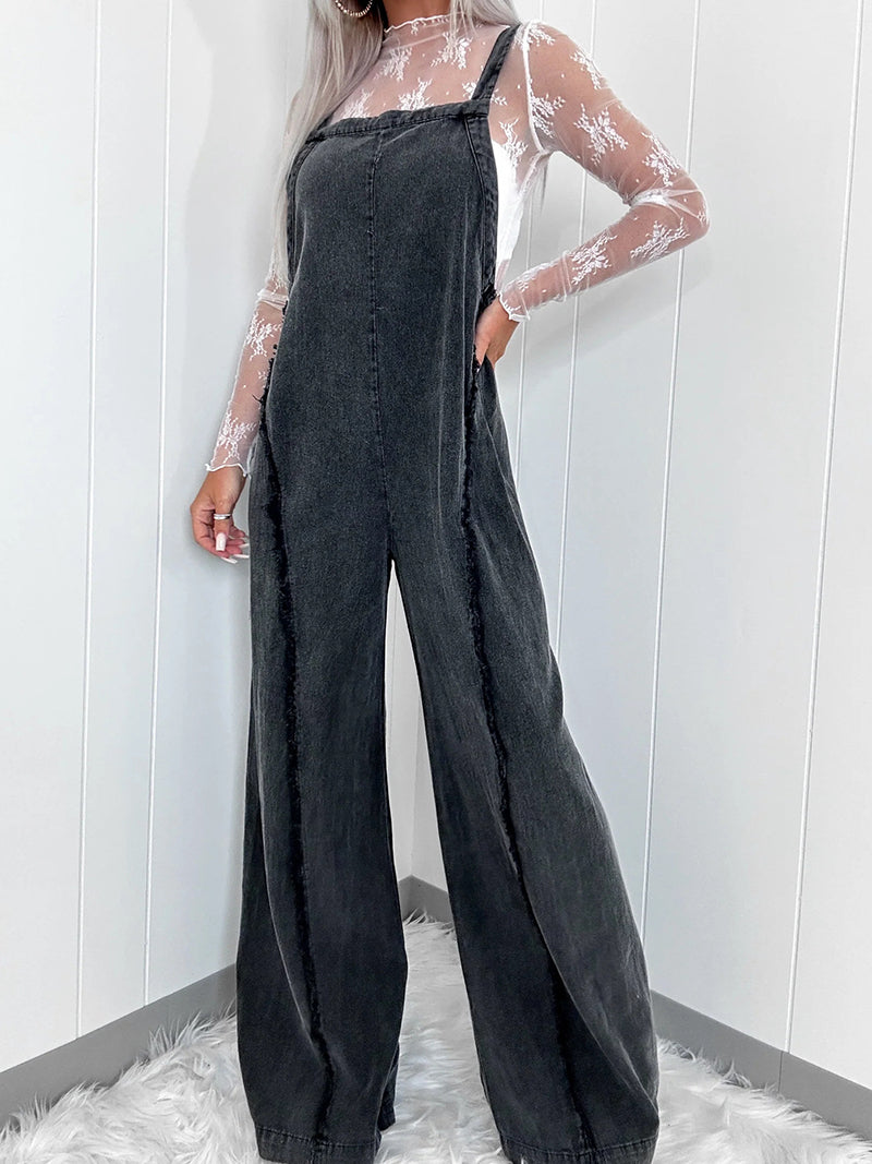 Wide-Leg Denim Romper