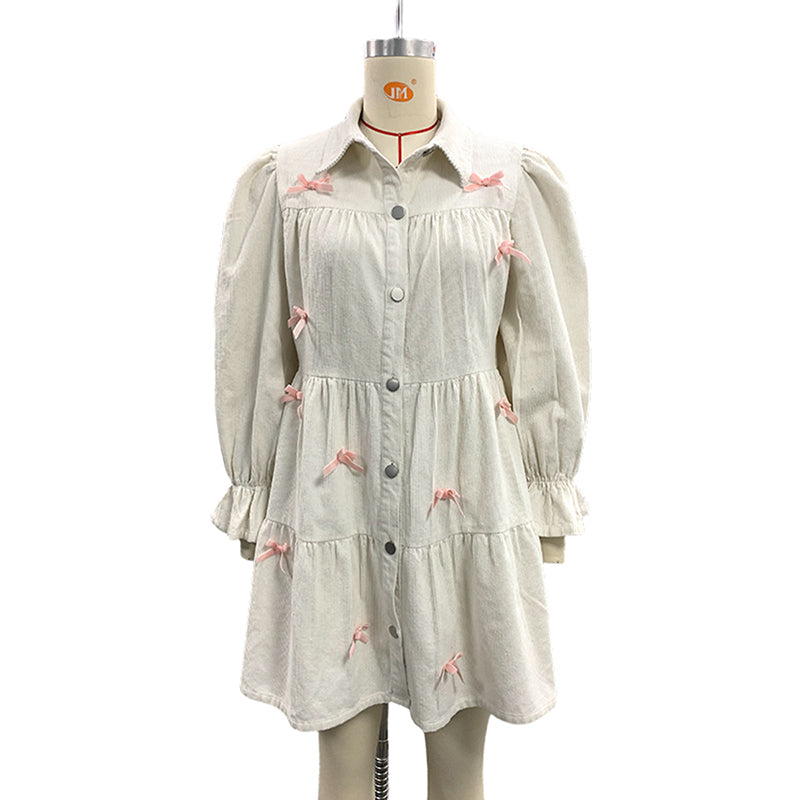 Bow Button-Front Mini Dress