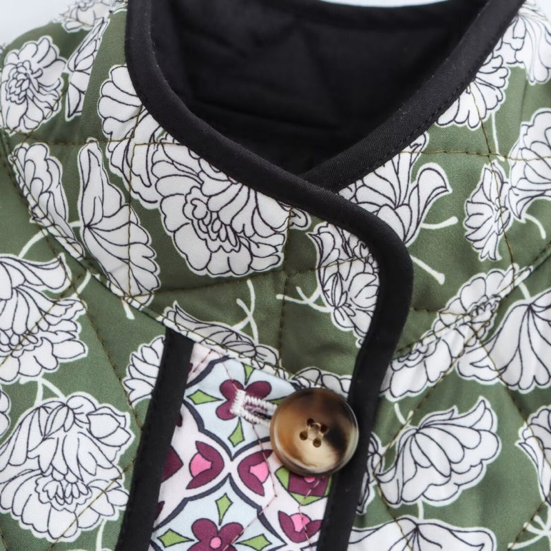 Quilted Floral Contrast Pocket Jacket