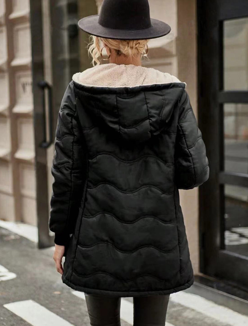 Hooded Quilted Jacket with Shearling Lining