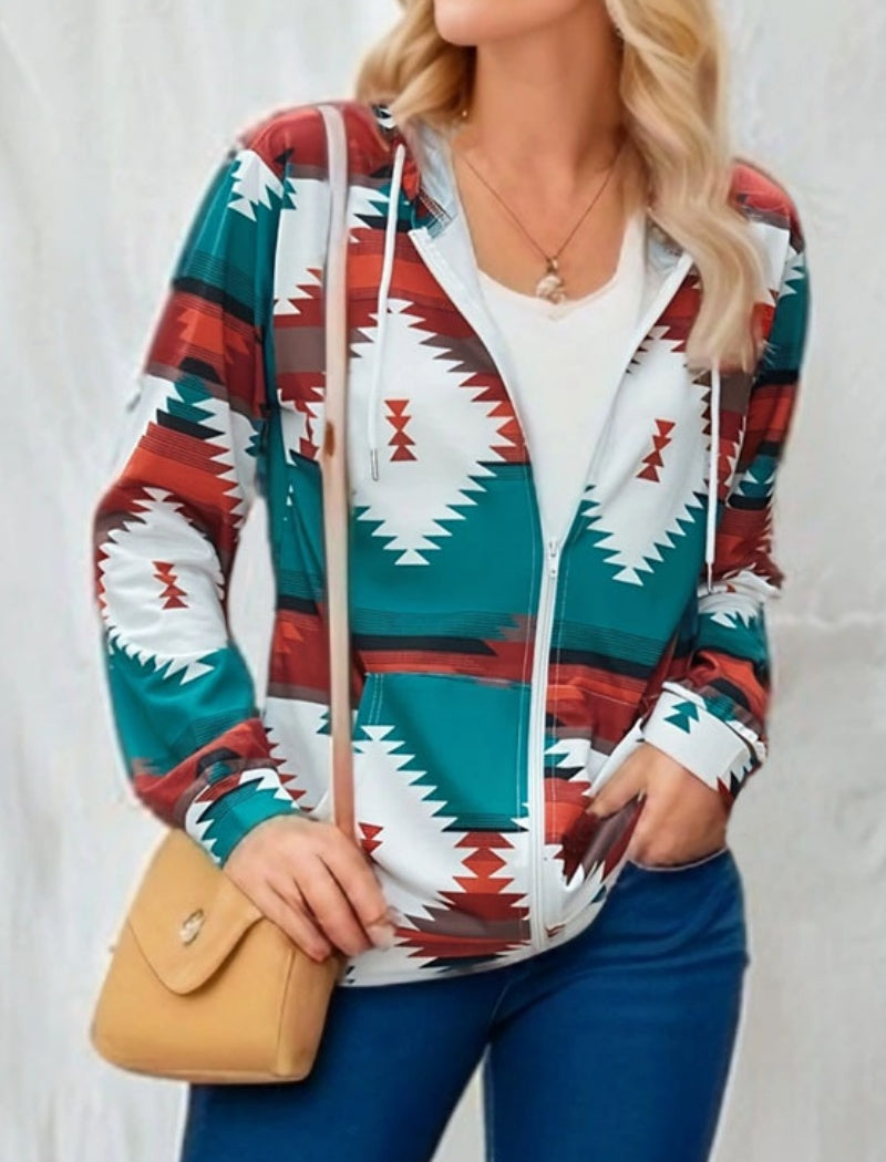 Graphic Printed Long Sleeve Zip-Up Hoodie