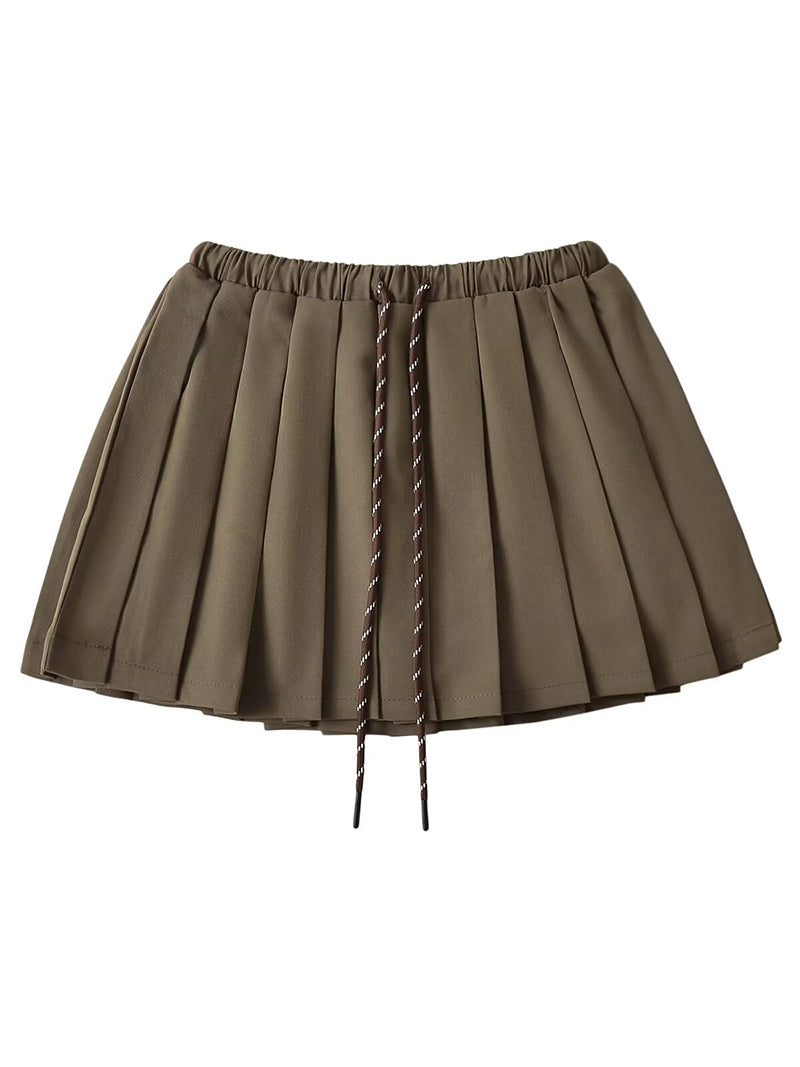 Pleated Drawstring Mini Skirt