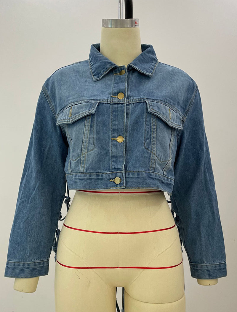 Fringe Mesh Back Denim Jacket