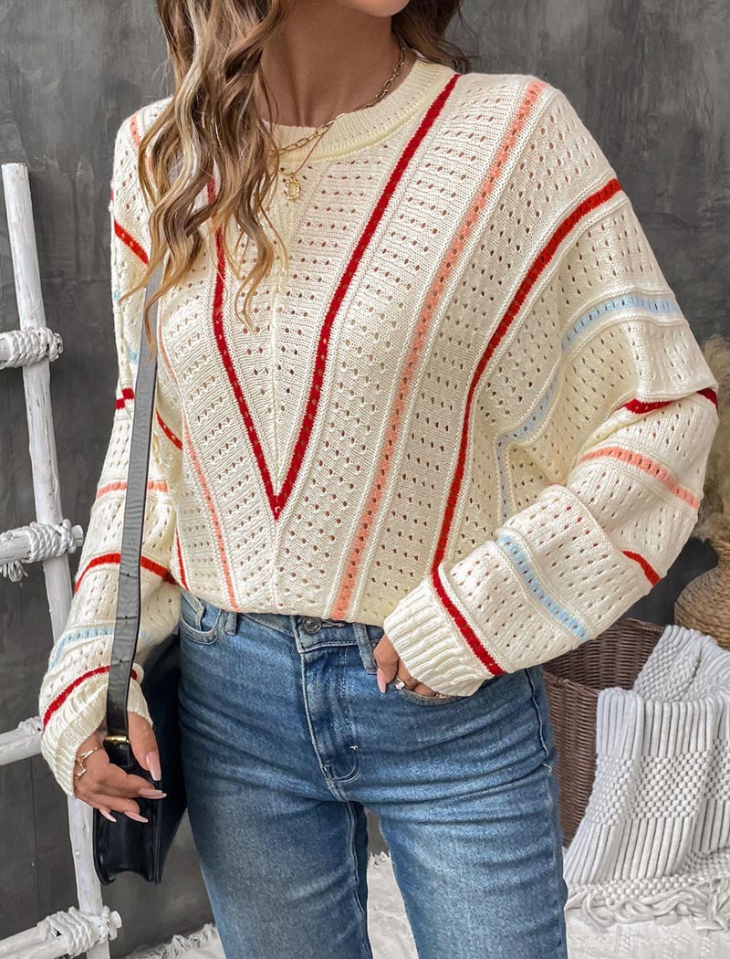 Striped Open-Knit Sweater