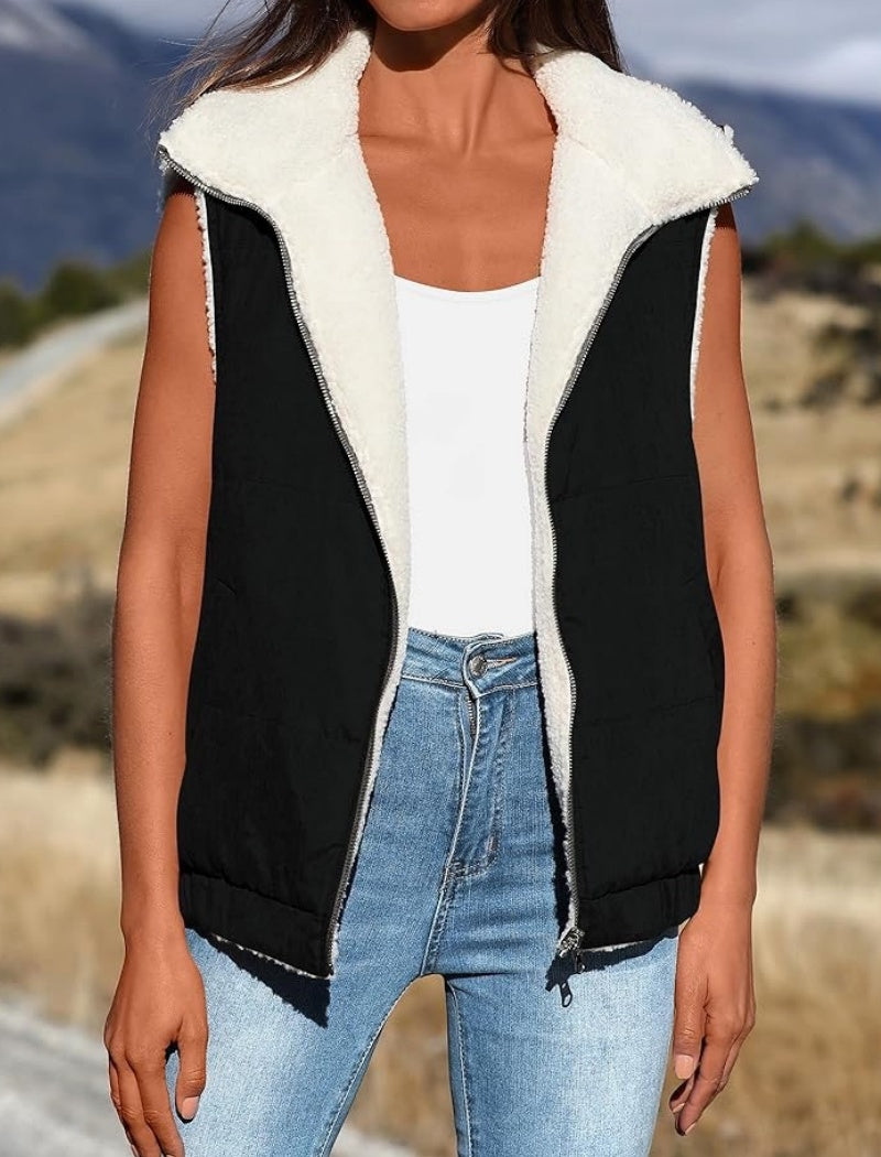 Sleeveless Puffer Vest with Zipper Front