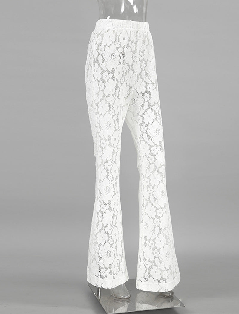 Sheer Floral Lace High-Waisted Pants