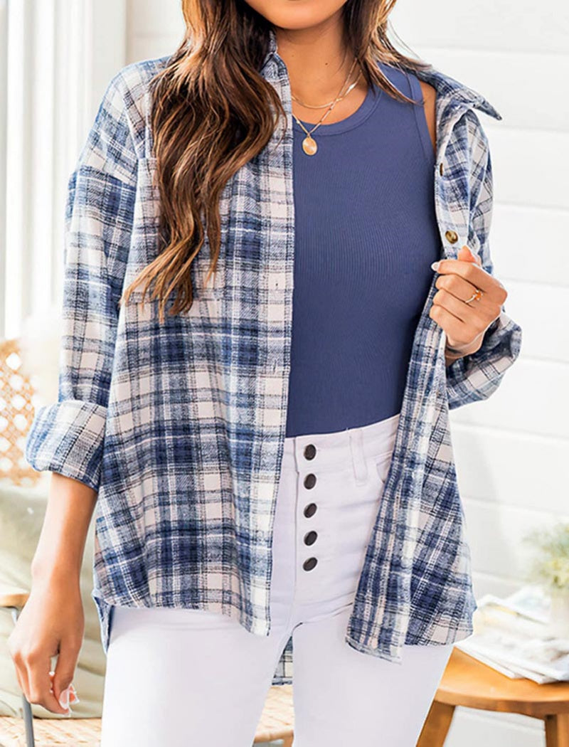 Plaid Button-Up Overshirt Jacket