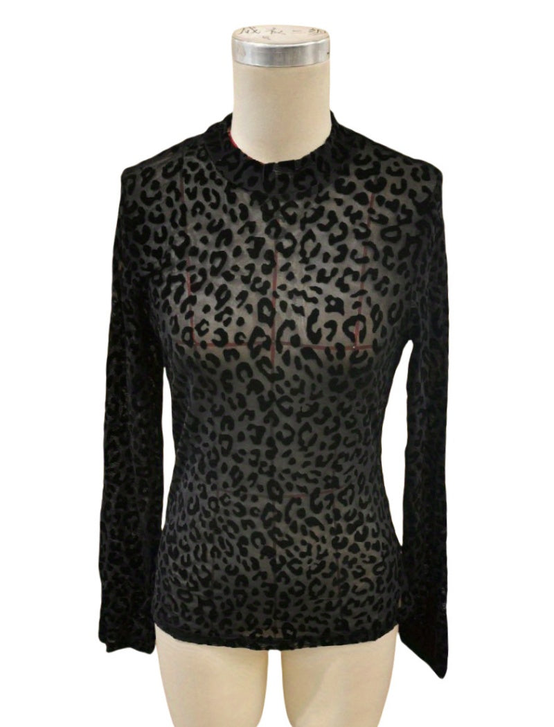 Sheer Leopard Print Long Sleeve Top
