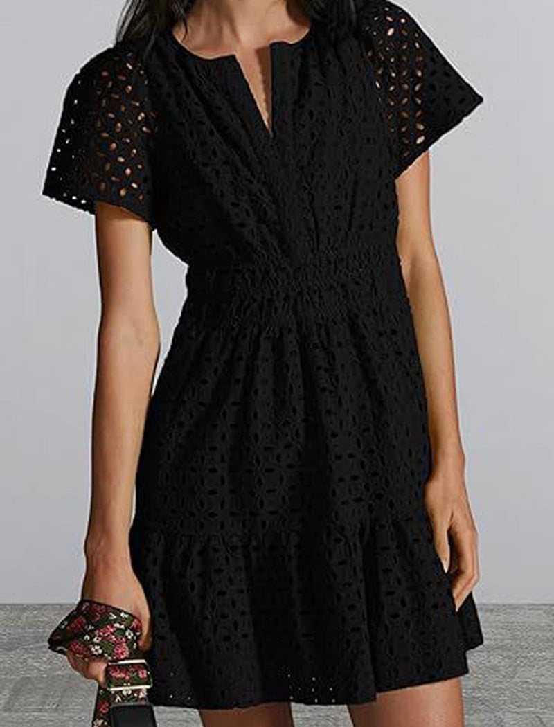 Eyelet Short-Sleeve Mini Dress