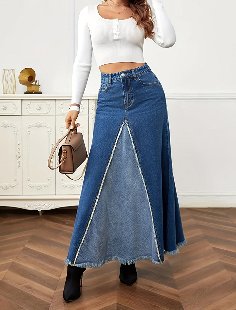Denim High Waist Flared Skirt