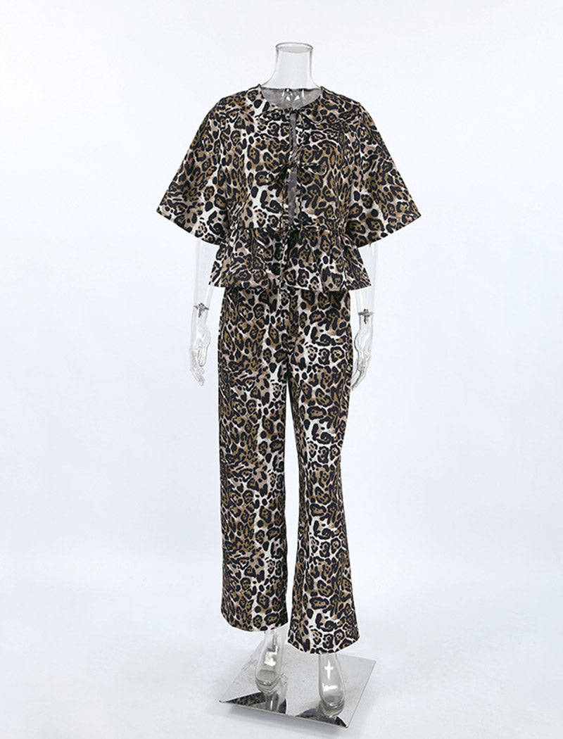 Leopard Print Top and Pants Set