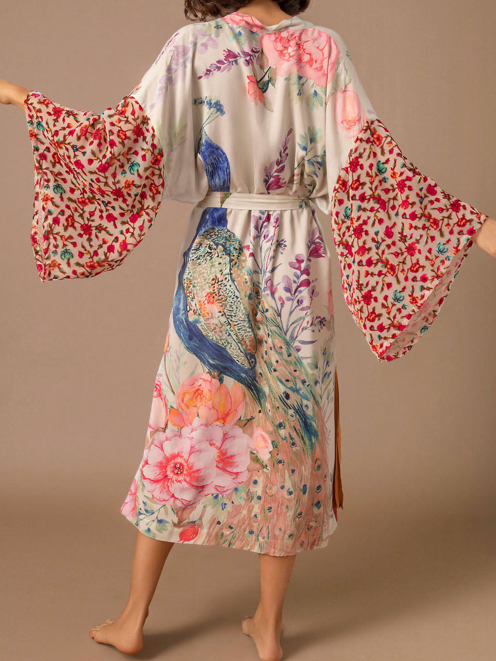 Peacock Floral Print Robe