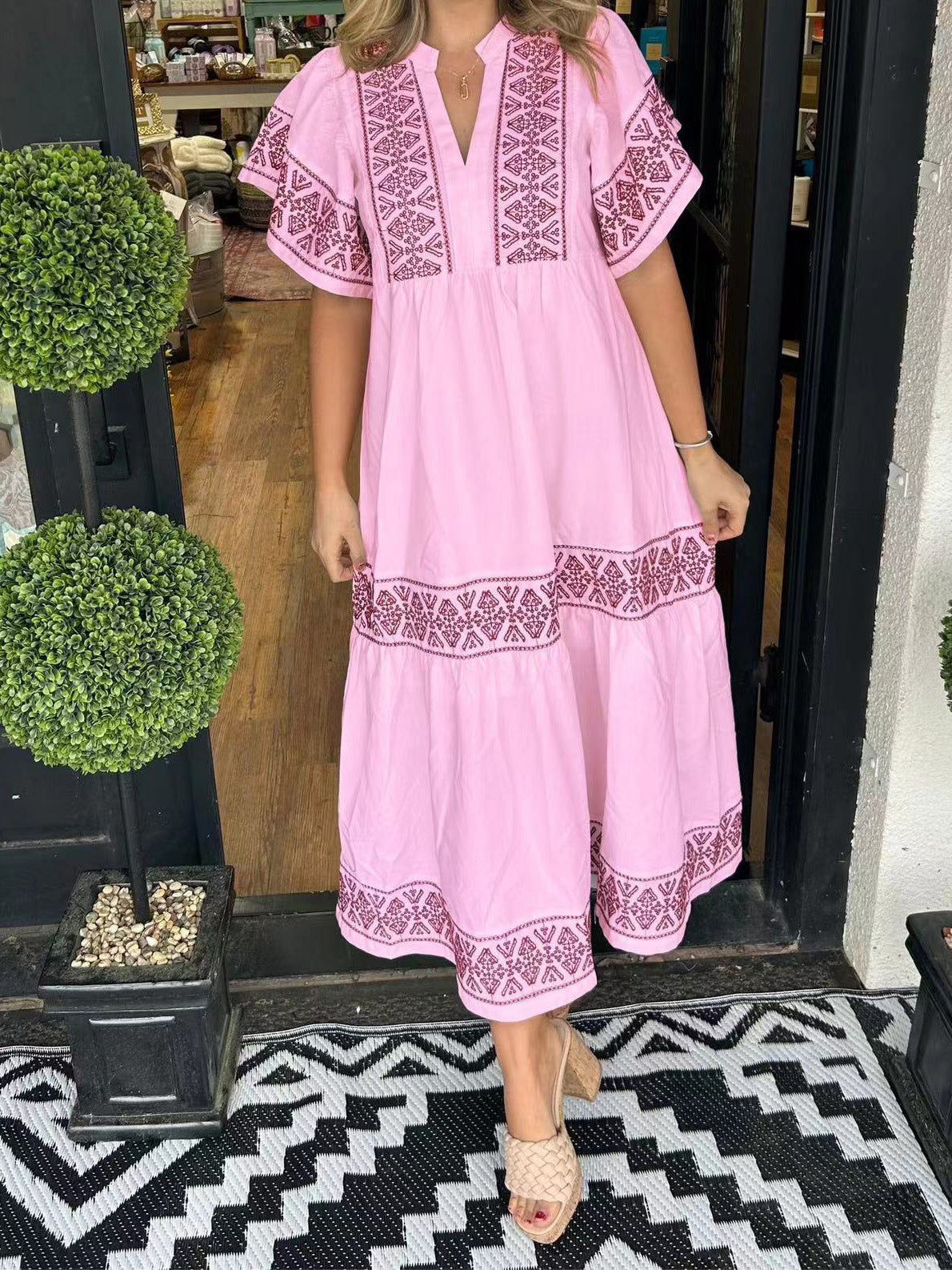 Graphic V-Neck Maxi Dress